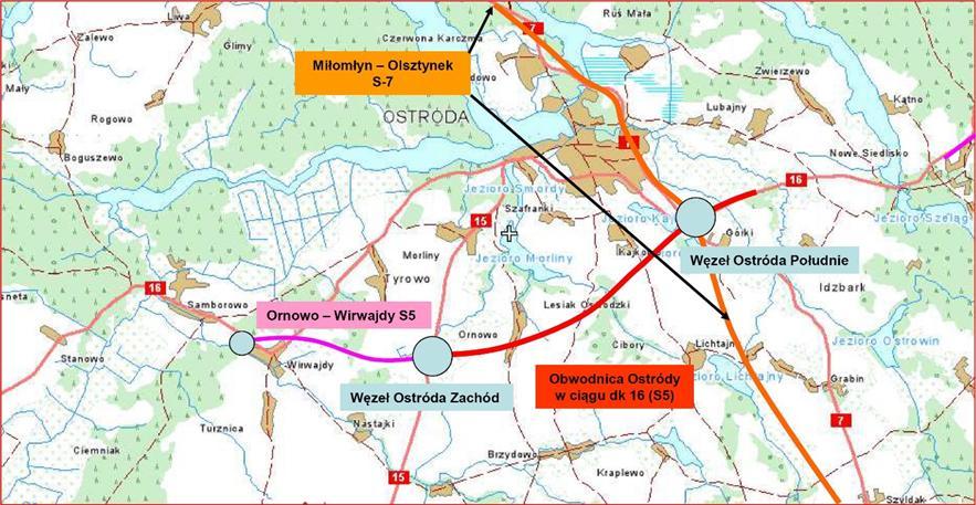 Droga ekspresowa S5 Podpisanie umowy na koncepcję programową i projekt 31 maja 2017 r. Ornowo Wirwajdy (5,6 km) Kontynuacja realizowanej obwodnicy Ostródy Planowany termin oddania 2020 r.