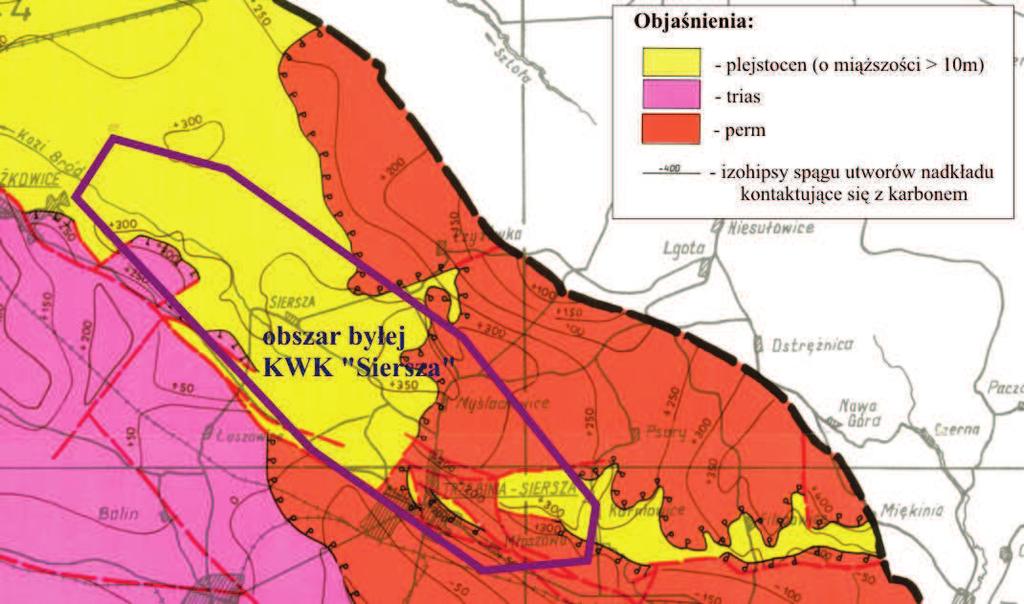 Górnictwo i Środowisko Rys. 2. Mapa utworów nadkładu karbonu kontaktujących się bezpośrednio z karbonem [5] Fig. 2. Map of Carboniferous overburden formations contacting directly with the Carboniferous system [5] 3.