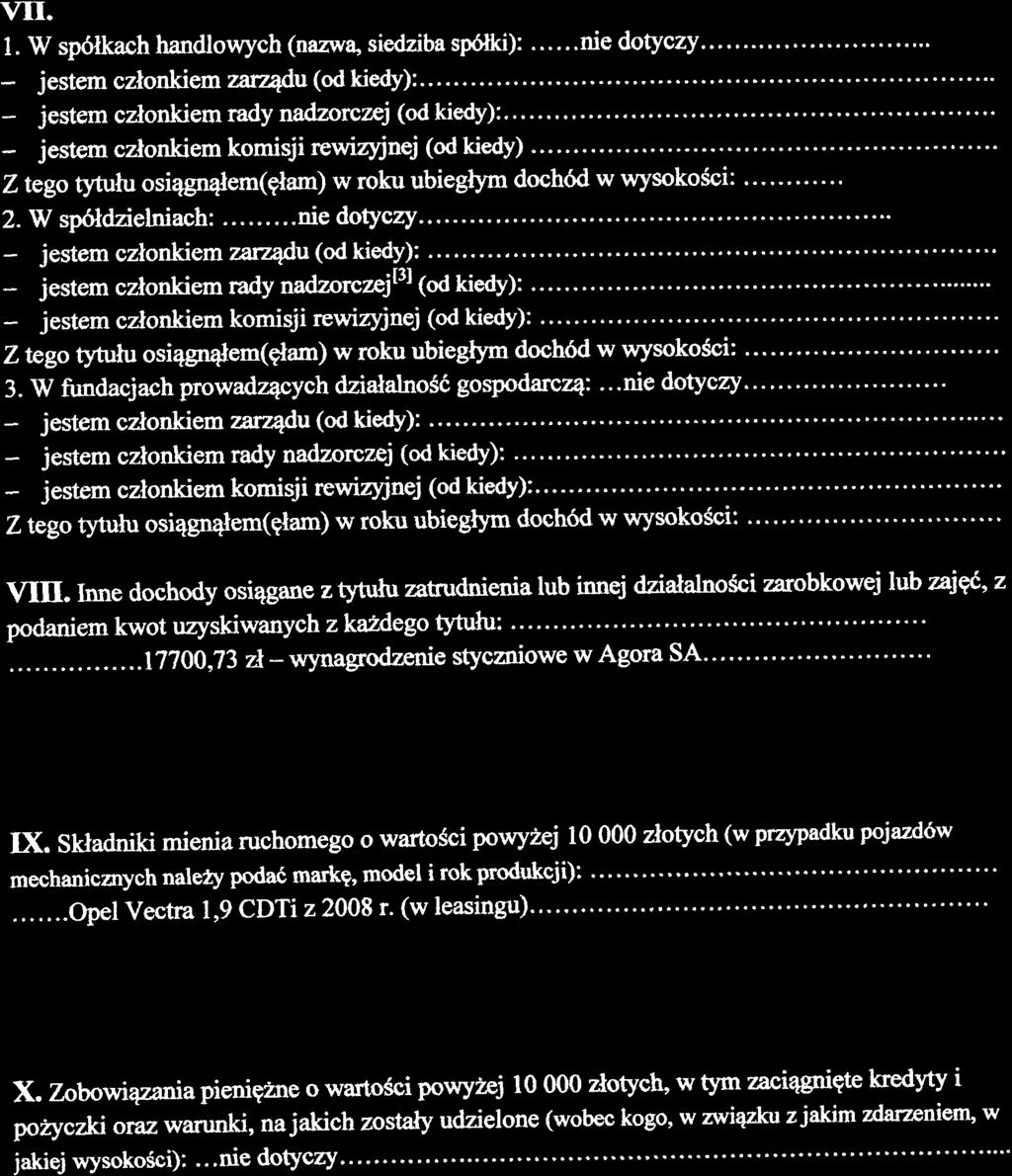 VII. l. W spdlkachandlowych (nazwa" siedziba sp6lki):...nie dotyczy... j estern czlonkiem zlrfl4drr (od kiedy) :. jestem czlonkiem rady nadzorczej (od kiedy):.