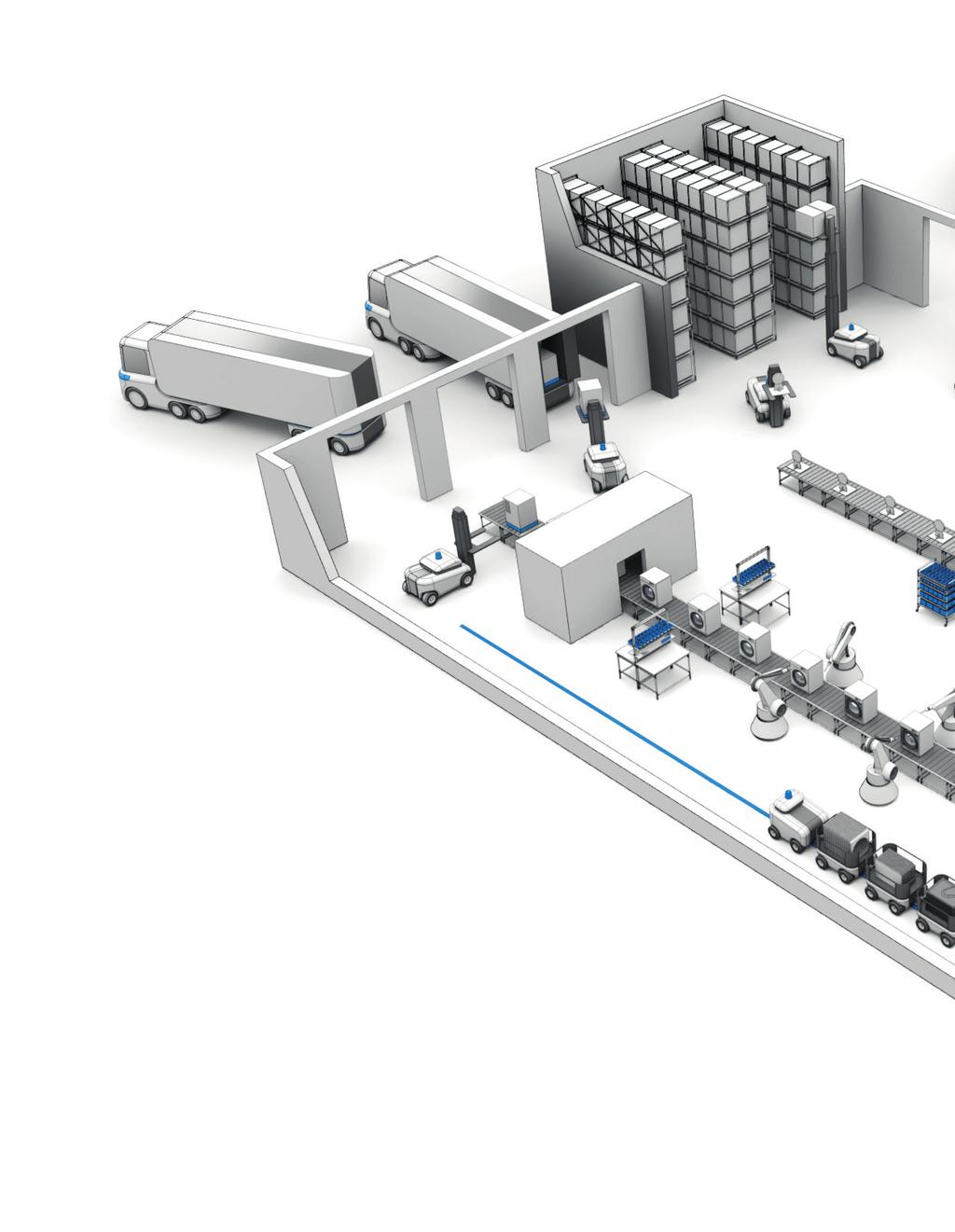 SYSTEMY SMART FACTORY LOGISTICS Plan Obszar towarów o dużej objętości Inteligentne palety są wykorzystywane do przechowywania ciężkich i wielkogabarytowych towarów o dużej objętości.