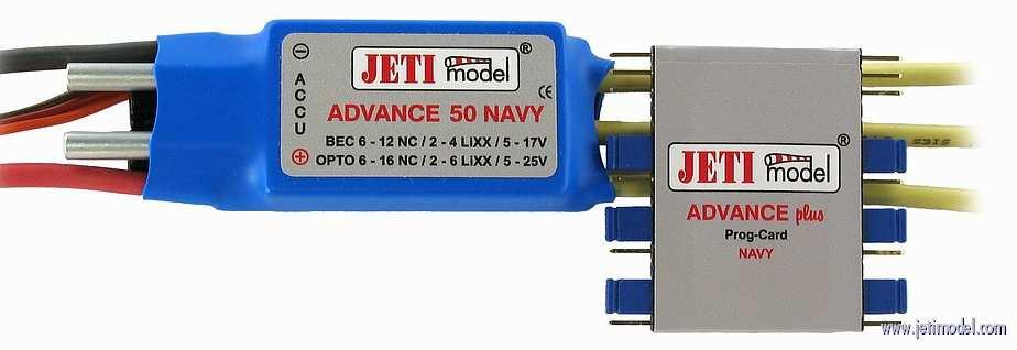 REGULATOR ADVANCE 50 NAVY (Do modeli pływających) Regulator posiada zintegrowaną chłodnicę wodną i zabezpieczenie przed wilgocią.