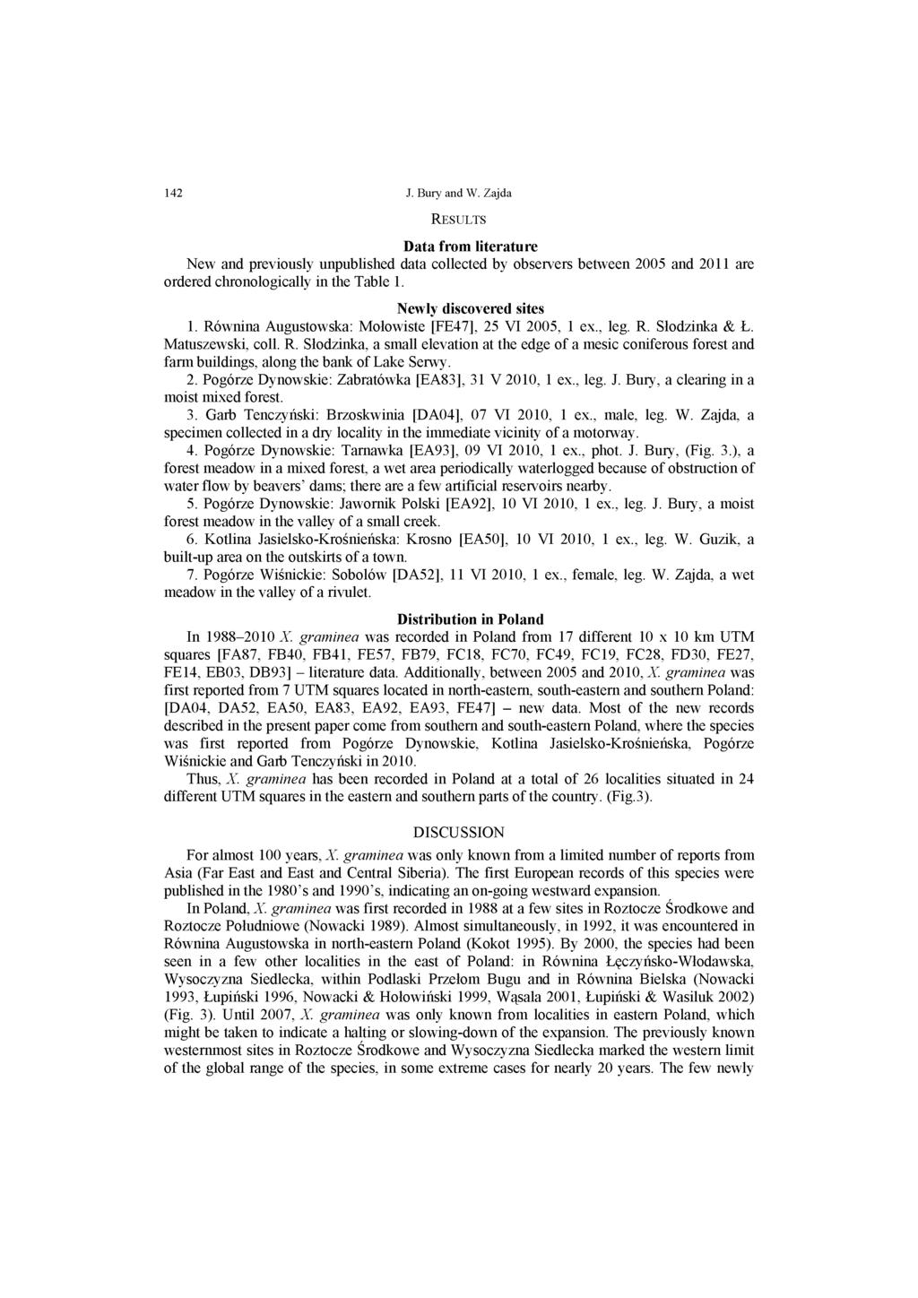 142 J. Bury and W. Zajda R e s u l t s Data from literature New and previously unpublished data collected by observers between 2005 and 2011 are ordered chronologically in the Table 1.