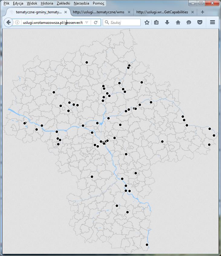 Ręczne pobranie danych: http://uslugi.wrotamazowsza.pl/ geoserver/tematyczne/wms? SERVICE=wms&REQUEST=GetMap &TRANSPARENT=TRUE&FORMAT= image/png&version=1.3.