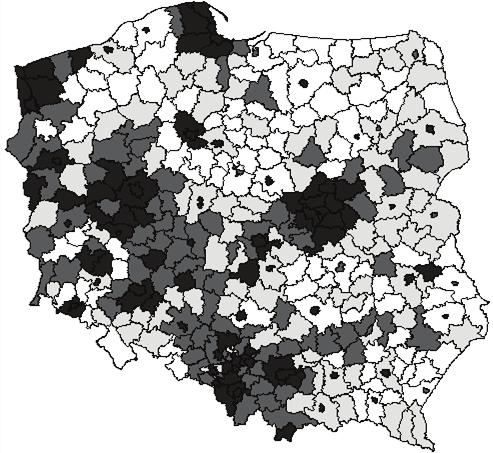 powiatów z klasy drugiej (statystyka BB), w obu podziałach.