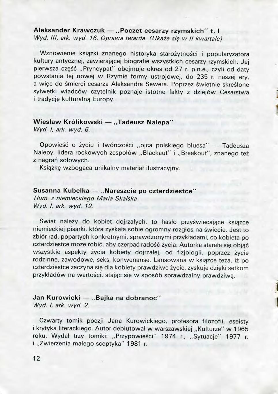 Aleksander Krawczuk Poczet cesarzy rzymskich" t. I \Nyd. Ill, ark. wyd. 16. Oprawa twarda.