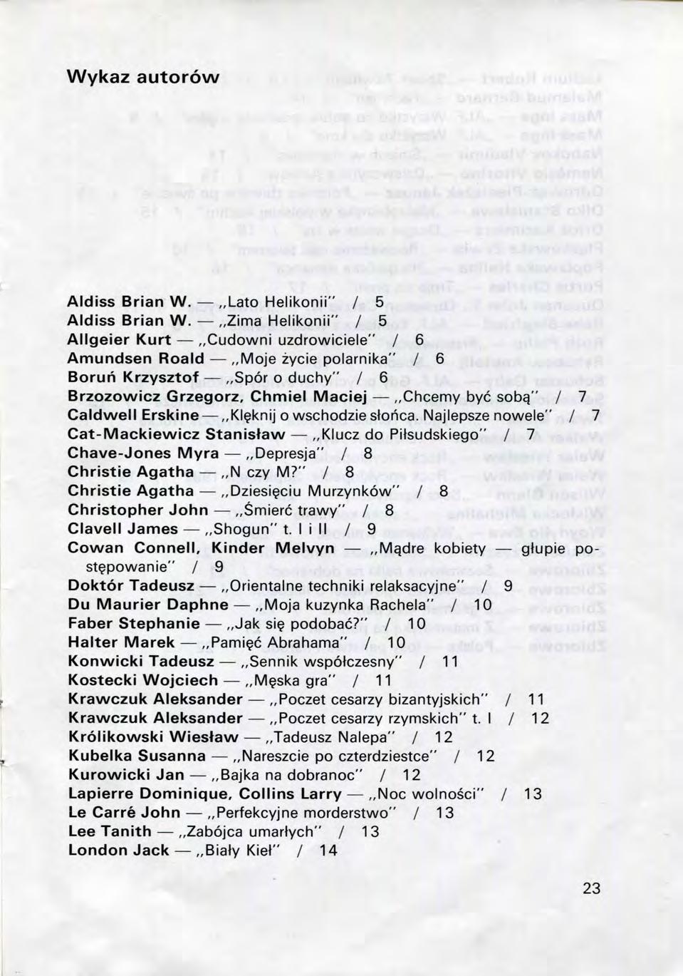 Wykaz autorow Aldiss Brian W. Lato Helikonii" / 5 Aldiss Brian W.
