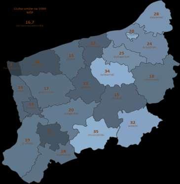 Mapa 1. Inicjatywa JEREMIE - liczba umów zawartych z MŚP w przeliczeniu na 1 000 MŚP zarejestrowanych w bazie REGON Źródło: Opracowanie własne na podstawie danych UM WZ wg stanu na 31.03.2014 r.