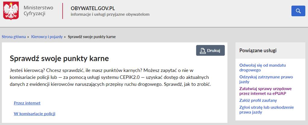 Bez założenia tego Profilu Zaufanego sprawdzenie punktów karnych nie jest możliwe. Uruchamiamy zatem serwis www.obywatel.gov.pl. Strona główna tego portalu ma wygląd. Rysunek 70.