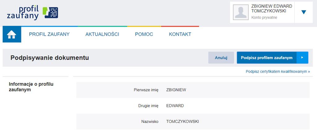 [32/33] epuap Poniżej otrzymujemy informacje o profilu zaufanym i tu klikamy przycisk