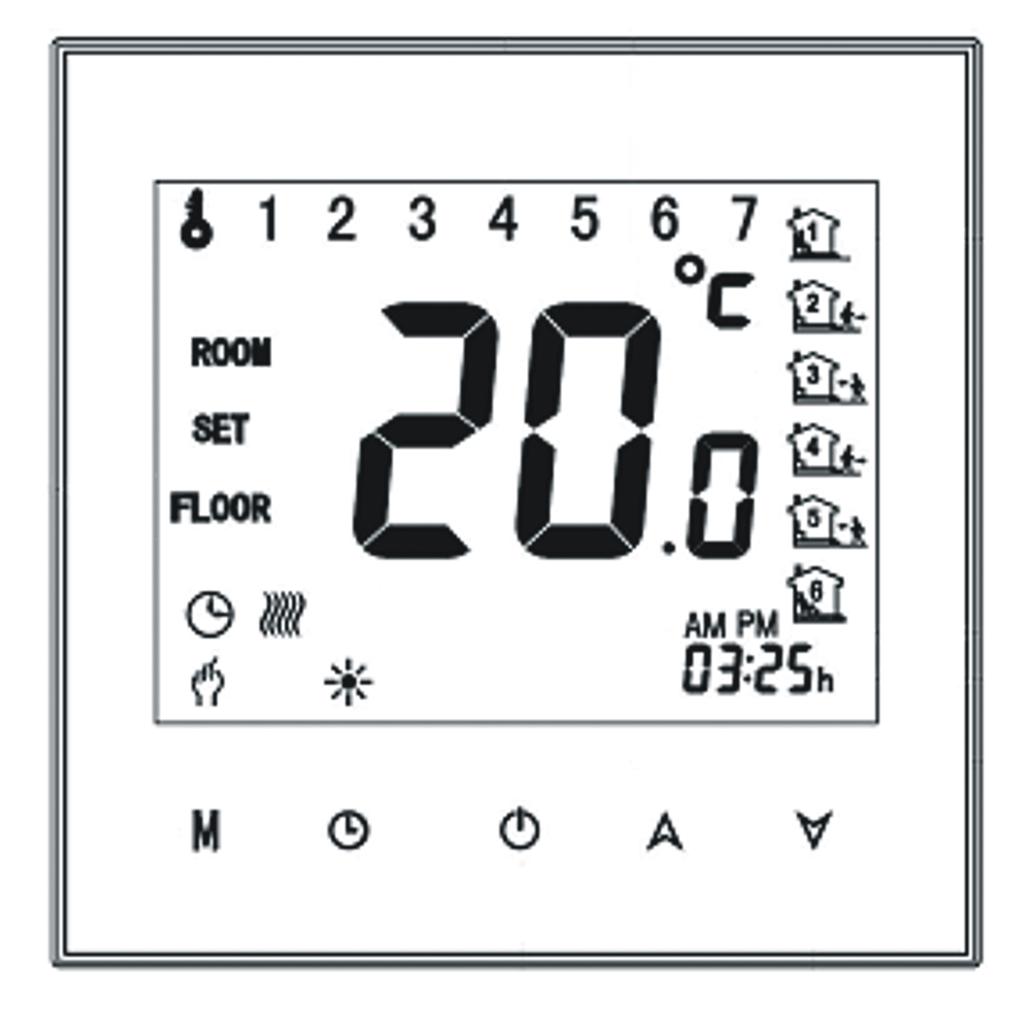 Termostat umożliwia zaprogramowanie temperatur zadanych w systemie 5+2 (Pn-Pt, So-Ni).