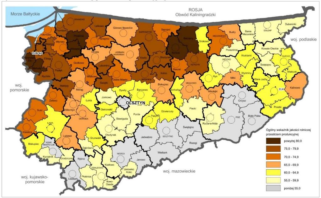 Wśród użytków rolnych nie ma klasy I i II, a III zajmuje jedynie 700 ha, co stanowi 3,5% użytków rolnych i 1,7% powierzchni miasta i gminy.