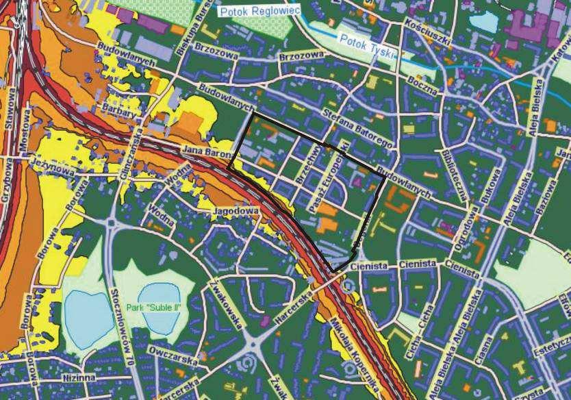 Mapa akustyczna hałas kolejowy Źródło: http://www.umtychy.pl/sit/ mapa akustyczna 2.1.