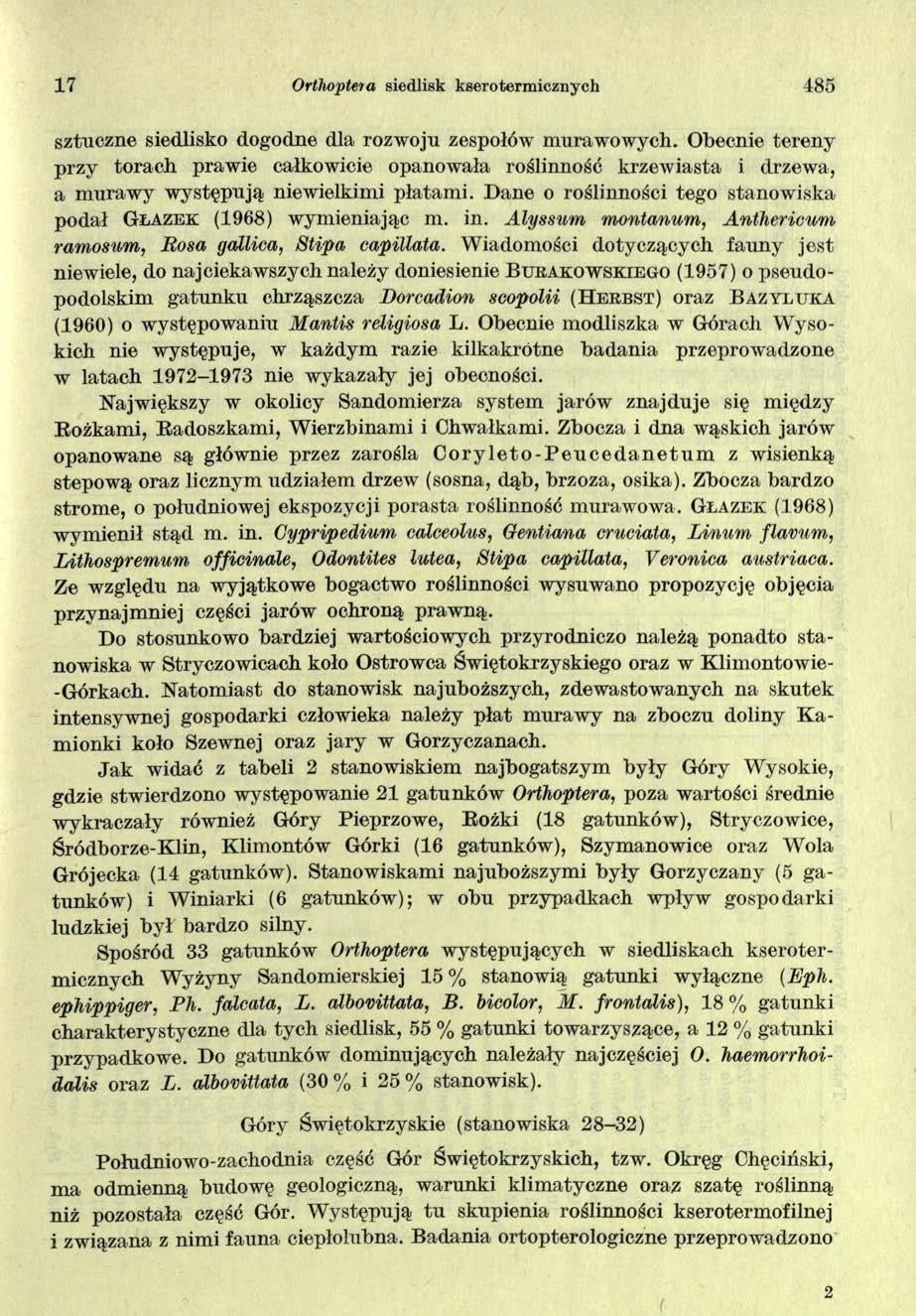 17 Ortliopteia siedlisk ksero termicznych 485 sztuczne siedlisko dogodne dla rozwoju zespołów murawowych.