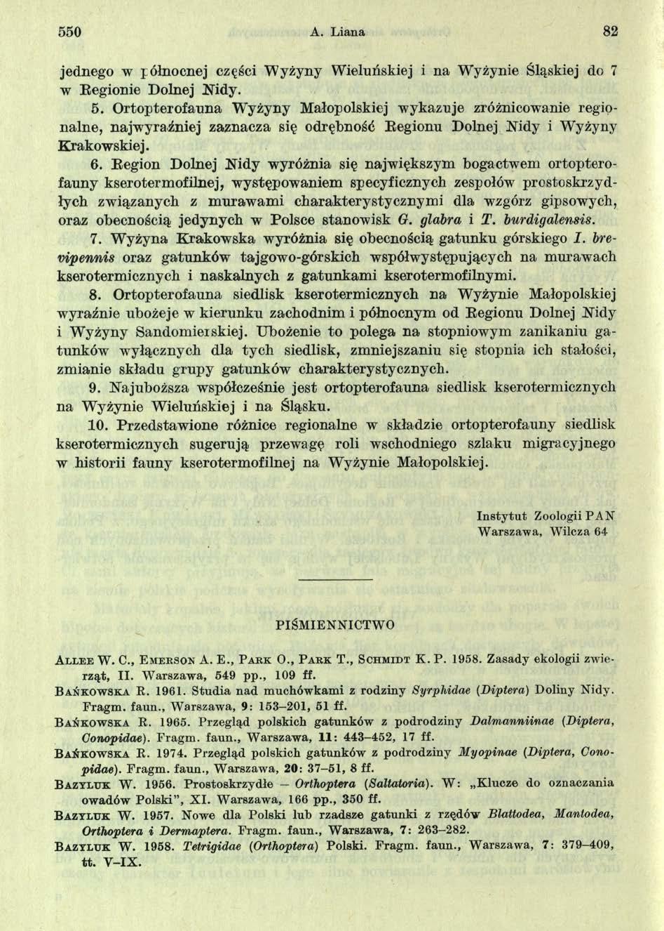 550 A. L iana 82 jednego w jółnocnej części Wyżyny Wieluńskiej i na Wyżynie Śląskiej do 7 w Eegionie Dolnej Kidy. 5.