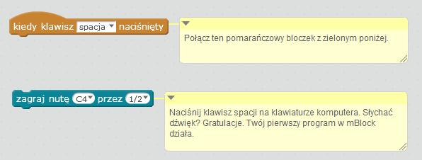 naciśnięcie lub zwolnienie klawisza, kliknięcie duszka na ekranie).