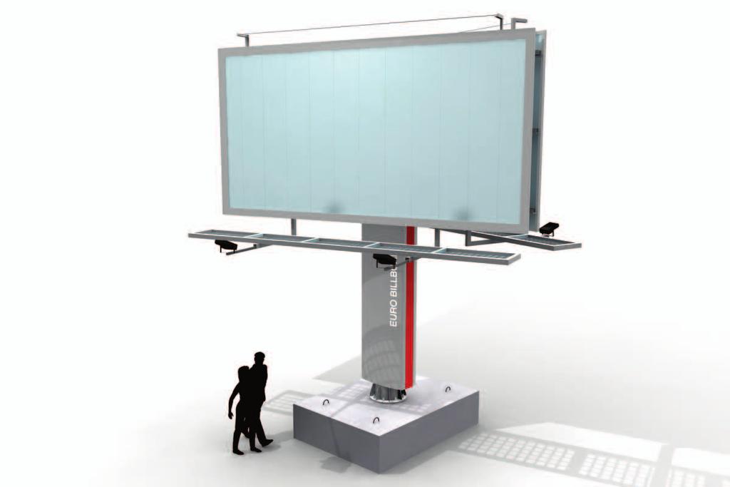 Billboard trwale związany z gruntem lub przestawny na jednej stopie rurowej MEGABOARD KOSZT TABLICY Z FUNDAMENTEM WYMIAR EKRANU wysokość od gruntu jednostronna dwustronna dwustronna V montaż