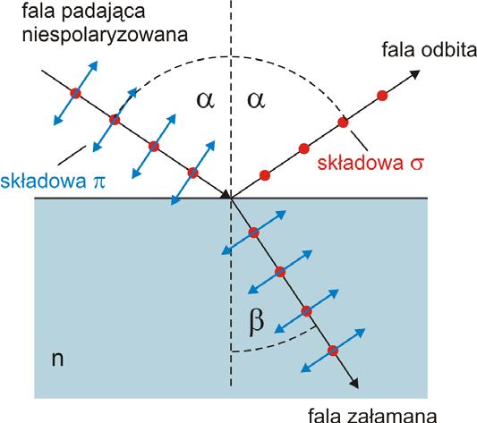 Moduł IX - Polaryzacja 3.3 Polaryzacja przez odbicie Innym sposobem, w jaki światło może być spolaryzowane, częściowo lub całkowicie, jest odbicie od powierzchni dielektryka (np. szkła). Na rysunku 3.