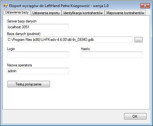 Konfiguracja połączenia z bazą danych programu LeftHand Pełna Księgowość 1.