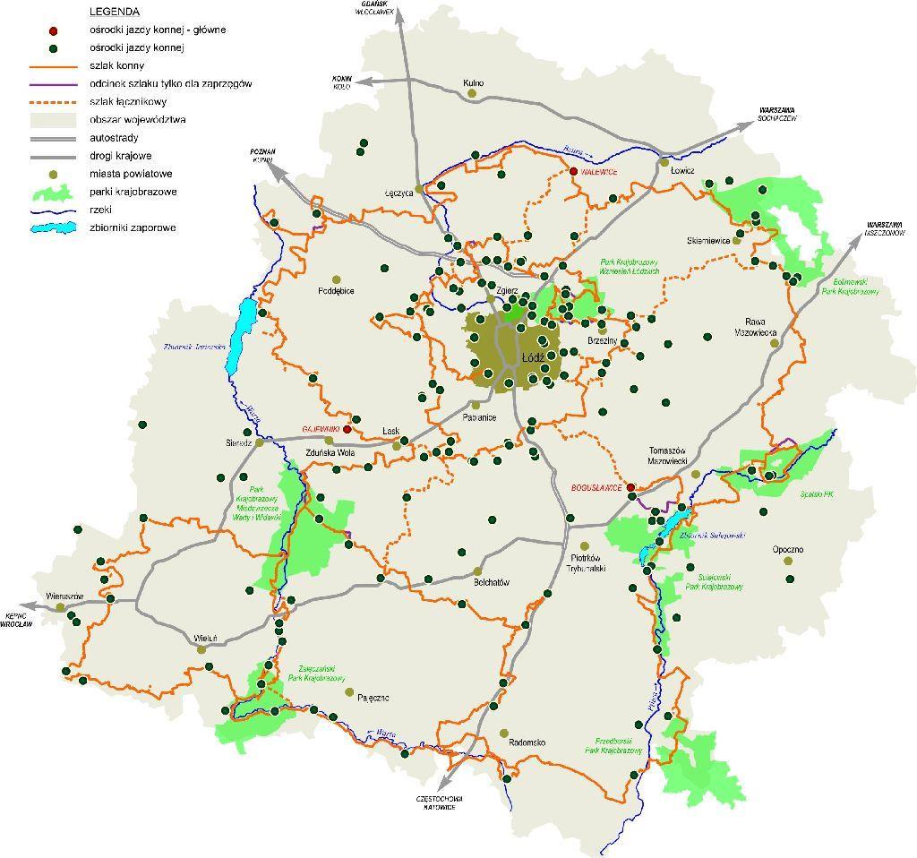 Mapa 1.Mapa Łódzkiego Szlaku Konnego z zaznaczoną miejscowością Katarzynów.