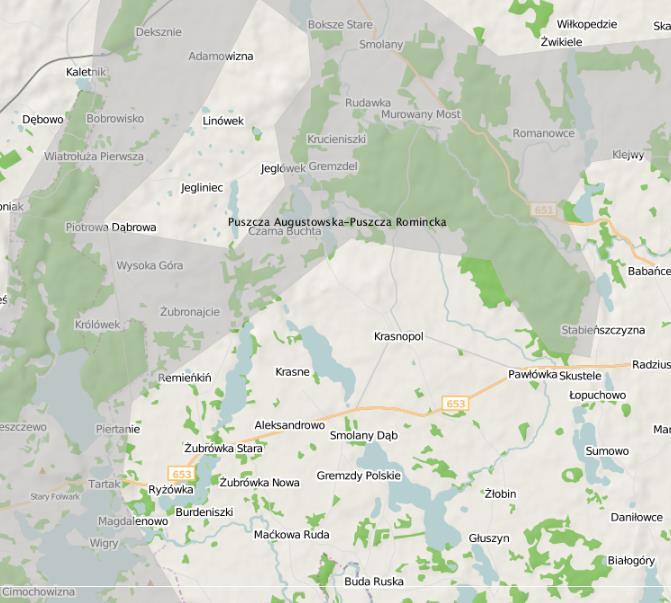 Rysunek 8. Położenie korytarza ekologicznego na terenie Gminy Krasnopol Źródło: http://geoserwis.gdos.gov.pl 3.9.