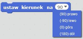 Jeśli chcemy przesunąć duszka do tyłu należy podać wartość ujemną obrócenie duszka w prawo o określoną liczbę stopni obrócenie duszka w lewo o określoną liczbę stopni ustawienie duszka