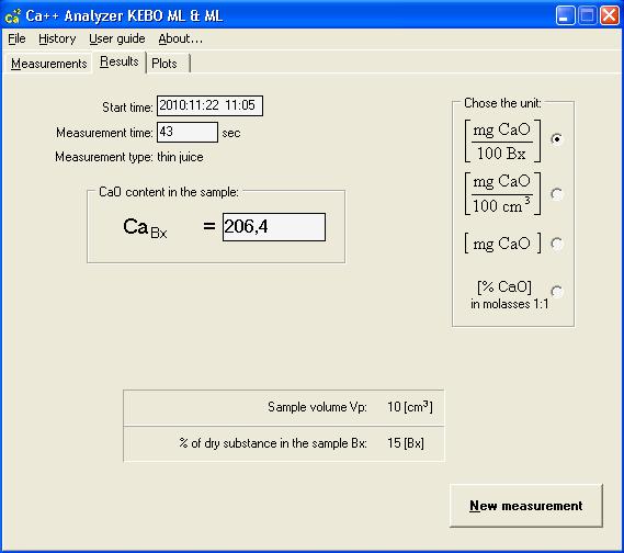 Rys. 6. Zakładka Wyniki programu Analizator Ca ++.
