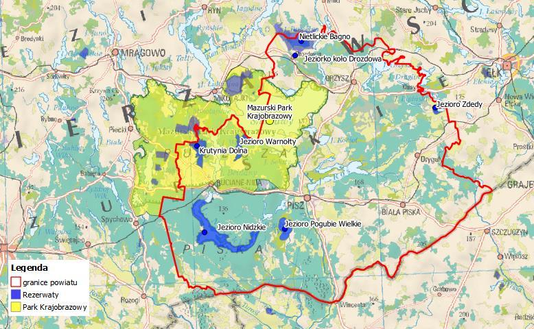 dla Powiatu Piskiego na lata 217-22 z perspektywą do 224 roku 216 mazurskiego i obejmuje swoimi granicami części gmin: Piecki, Mrągowo, Świętajno, Ruciane Nida, Mikołajki, Orzysz i Pisz, zajmując