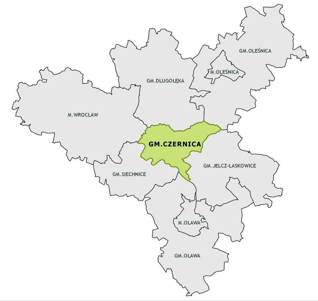 2.1 Informacje ogólne 2.1.1 Gmina Czernica Gmina Czernica znajduje się w województwie dolnośląskim, we wschodniej części powiatu wrocławskiego.