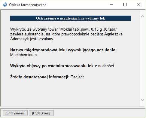 sytuacji przyjęcia leku Rejestr ważnych informacji związanych z pacjentem oraz mechanizm