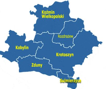 Rysunek 1 Lokalizacja Miasta i Gminy Koźmin Wielkopolski na tle powiatu krotoszyńskiego (źródło: www.gminy.