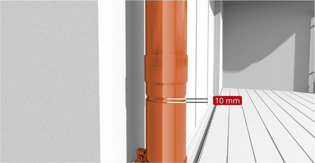 MONTAŻ ZŁĄCZEK RUR SPUSTOWYCH Rury spustowe łączymy złączkami na wcisk. W kielichu złączki zostawiamy 10 mm luzu na rozszerzalność termiczną rur.