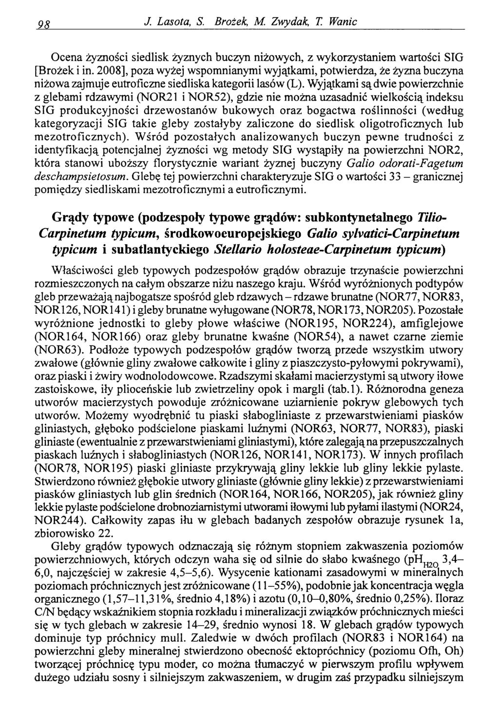 M J. Lasota, S. Brożek, M. Zwydak, T. Wanic Ocena żyzności siedlisk żyznych buczyn niżowych, z wykorzystaniem wartości SIG [Brożek i in.