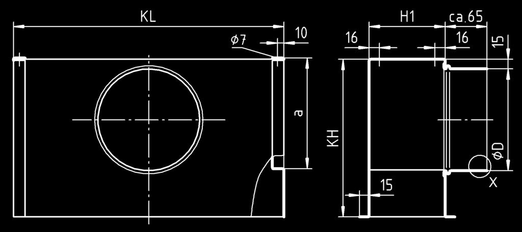 Wyposażenie dodatkowe - wymiary Skrzynka przyłączna (-ASK) z króćcem bocznym (-AS1) Rozmieszczenie króćców na zewnątr Przy