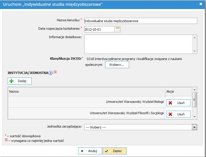 9 Indywidualne Studia Międzyobszarowe 9.1 Modelowanie ISM w POL-on i USOS W POL-onie zmienił się sposób modelowania Indywidualnych Studiów Międzyobszarowych (ISM).