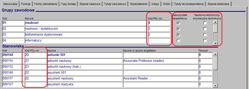 Rysunek 6 Formularz Słowniki pracownicze, zakładka Stanowiska Na