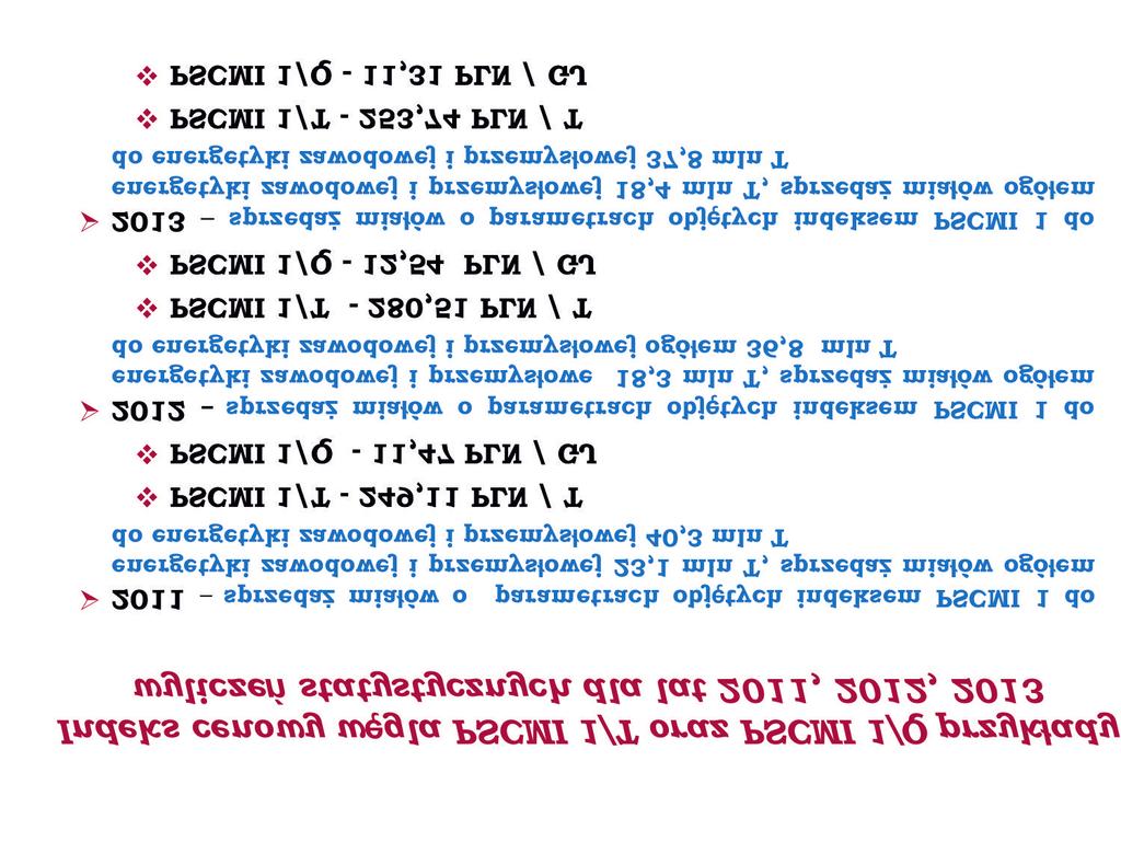 Propozycje definicji indeksów do publikacji Indeks PSCMI 2 (w PLN/t i w PLN/GJ): odzwierciedla poziom cen (loco kopalnia) mia³ów energetycznych klasy 23-26/08 w sprzeda y do ciep³owni przemys³owych i