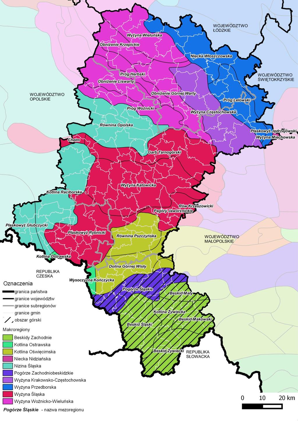 Mapa 5. Podział na regiony fizyczno-geograficzne.