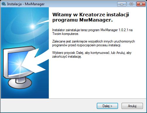 Po uzyskaniu wersji instalacyjnej programu uruchamiamy plik MwManager