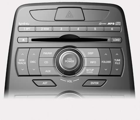 Cechy samochodu Hyundai CD (zmieniarka CD PA760BKG) 1. Przycisk odtwarzania losowego RANDOM 2. Przycisk powtarzania REPEAT 3. Szczelina do wkładania płyty kompaktowej 4.