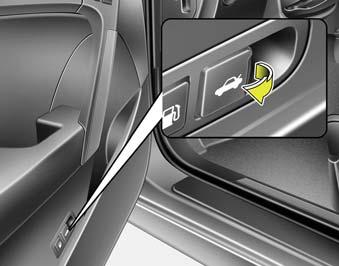 Cechy samochodu Hyundai BAGAŻNIK D070100Abk-ee Otwieranie bagażnika OBK049007 Aby otworzyć bagażnik, należy nacisnąć przycisk odblokowania na nadajniku (lub kluczyku inteligentnym) przez dłużej niż 1