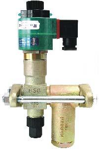 Zawory elektromagnetyczne na punkty odpowietrzania Typu HS8A (o średnicy nominalnej d n = ½ = 13 mm) z cewką 16 W 230 V 50 Hz z przyłączem wtyczkowym wg DIN, IP65, filtrem ST050 zamontowanym