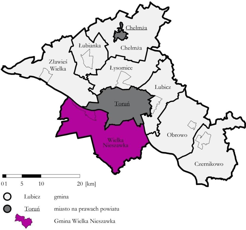 1. Uproszczona diagnoza gminy Wielka Nieszawka Położenie geograficzne i podział administracyjny Gmina Wielka Nieszawka położona jest w środkowej części województwa kujawskopomorskiego, na południowym