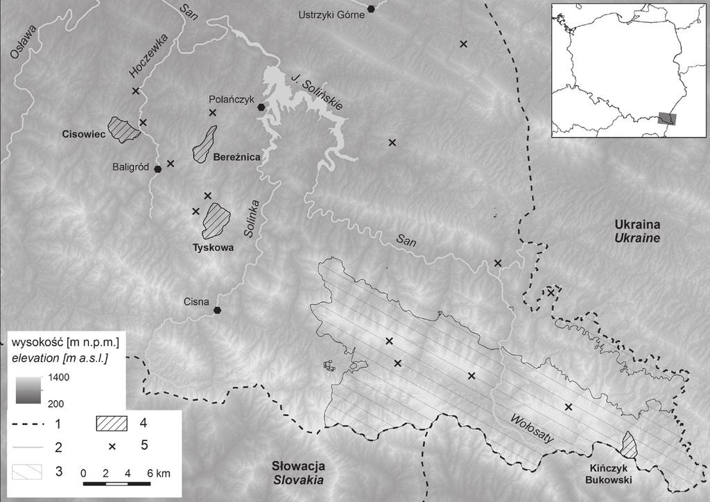 250 ROCZNIKI BIESZCZADZKIE 24 (2016) a średnia suma opadów waha się w granicach 1000 1300 mm (Nowosad 1995).