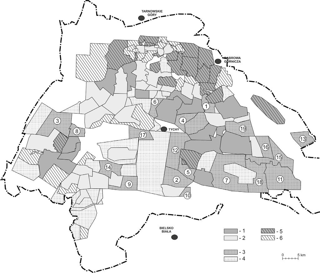 Sermet, Nieć i Chećko 2017 / Gospodarka Surowcami Mineralnymi Mineral Resources Management 33(3), 5 26 13 Rys. 3. Złoża węgla kamiennego w GZW analizowane z punktu widzenia przydatności do PZW Nieć i in.