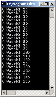 4. Porozumiewanie się wątków metody wait, notify notifyall 1) Przykład 7 braku zachowania kolejności wykonania metody wyswietl przez 2 wątki import java.util.*; import java.io.*; import java.lang.