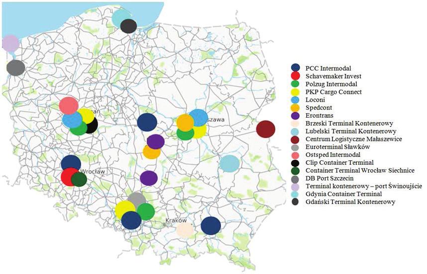 548 Rys. 4. Mapa terminali r. Rynek transportu intermodalnego odczuwa w ostatnich latach wzrost.