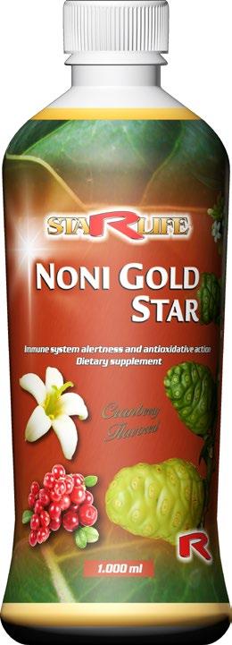 000 ml NONI GOLD STAR zawiera roślinę Morinda citrifolia (noni) z Hawajów, która swojemu pozytywnemu działaniu pomaga optymalizować i wzmacniać funkcje organizmu, harmonizować układ nerwowy i