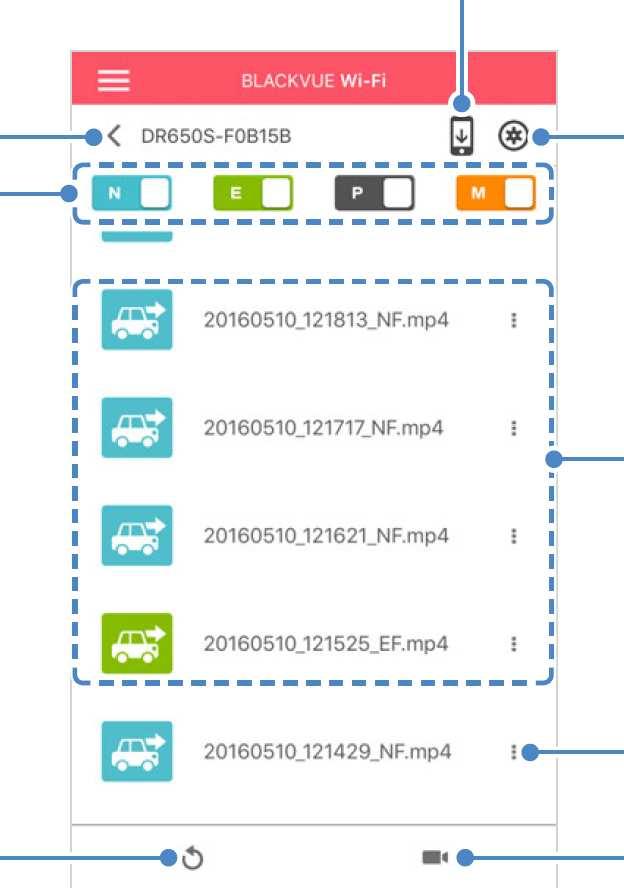 7. ODTWARZANIE PRZY UśYCIU URZĄDZEŃ MOBILNYCH Do odtwarzania zapisów na urządzeniach mobilnych z systemami Android lub ios konieczna jest instalacja aplikacji BlackVue 1.