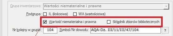 Jak zapisać składniki inwentarza w grupach Wartości niematerialne i prawne lub Zbiory biblioteczne?