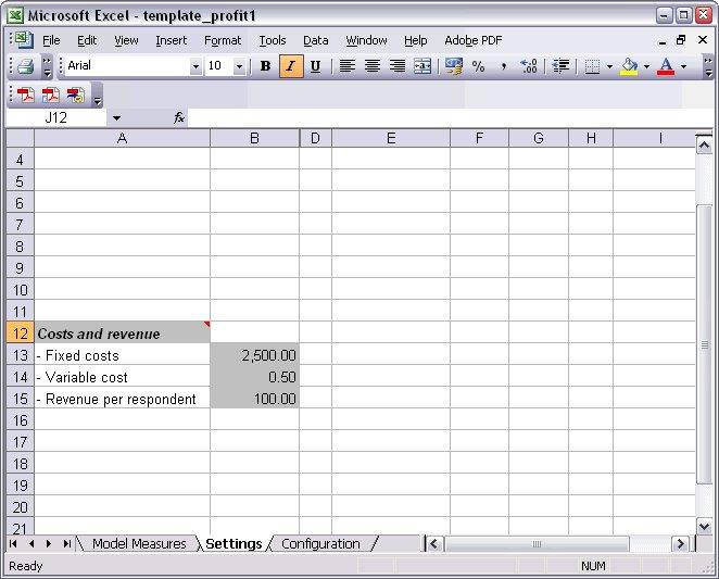 Rysunek 137. Arkusz kalkulacyjny Settings programu Excel Fixed cost to koszt konfiguracji kampanii, taki jak projektowanie i planowanie.